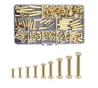 CONPHERON 90 Sets di Viti per Rilegatura Ottonato 9 Dimensioni Perni Tondi in Metallo Perni per Viti Rivetto per Chiodi per Rilegatura in Pelle (5 x 6/8/10/12/15/18/20/25/30 mm)