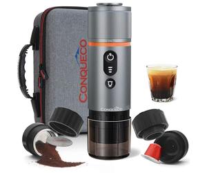 CONQUECO Caffettiera portatile con capsula per espresso - Macchina da caffè elettrica 12V con batteria - Per auto, camion e viaggi - Con custodia e accessori per l'estrazione del caffè.