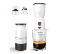 CONQUECO Macchina Caffè Portatile 20Bar, Caffettiera Espresso 2in1 Cialde Nespresso e Macinato, 160ml Serbatoio USB-C 250 Tazzine, 455g Leggera, 30 Sec Estrazione, per Campeggio Viaggio (bianco)