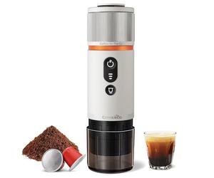 CONQUECO Macchina da Caffè Espresso Portatile - Caffettiera Elettrica da Viaggio con Batteria - per 12V Auto e Camion e Campeggio - Compatibile con la Capsula Nespresso e la Capsula L'or (Bianco)