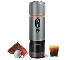 CONQUECO Macchina da Caffè Espresso Portatile - Caffettiera Elettrica da Viaggio con Batteria - per 12V Auto e Camion e Campeggio - Compatibile con la Capsula Nespresso e la Capsula L'or
