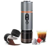 CONQUECO Macchina da caffè espresso portatile da viaggio: caffettiera elettrica 12 V con batteria per campeggio, autoriscaldamento in 2,5 minuti, compatibile con caffè macinato e capsula NS per camper