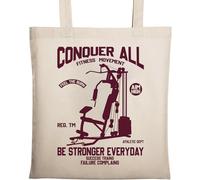 Conquer All Fitness Movement Be Stronger Everyday Borsa tote in cotone ecologico naturale beige