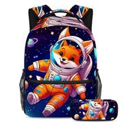 Conquer The Classroom con il nostro set di 2 zaini per bambini, zaino e astuccio di grande capacità per ragazzi ragazze adolescenti, coniglio carino nello spazio, Multicolore#02, B:29.4x20x40cm\