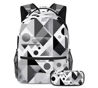 Conquer The Classroom con il nostro set di 2 zaini per bambini, zaino e astuccio di grande capacità per ragazzi ragazze adolescenti, grigio astratto geometrico, Multicolore, B:29.4x20x40cm\