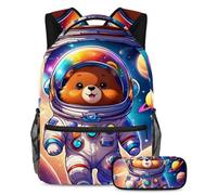 Conquer The Classroom con il nostro set di 2 zaini per bambini, zaino e astuccio di grande capacità per ragazzi ragazze adolescenti, coniglio carino nello spazio, Multicolore#04, B:29.4x20x40cm\