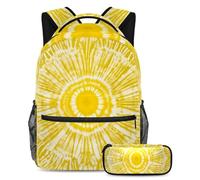 Conquer The Classroom con il nostro set di 2 zaini per bambini, zaino e astuccio di grande capacità per ragazzi ragazze adolescenti, giallo tie dye, Multicolore#01, B:29.4x20x40cm P:19x7.5x3.8cm,