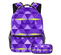 Conquer The Classroom con il nostro set di 2 zaini per bambini, zaino grande capacità e astuccio per ragazzi, ragazze, adolescenti, triangolo viola geometrico, Multicolore, B:29.4x20x40cm\