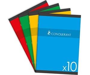 Conquerant - Set di 10 quaderni per compiti, 17 x 22 cm, a quadretti grandi, 96 pagine, con copertina in carta, colori assortiti