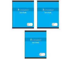 CONQUÉRANT Set di 3 quaderni per bozza, 17 x 22 cm, 96 pagine, 56 g, a quadretti grandi, blu