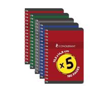 Conquérant Set di 5 quaderni A5 a quadretti, 5 mm, 180 pagine, rilegatura a spirale, copertina riciclata, colori assortiti