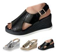 Conquerory Sandali Ortopedici Rosa, Comode Scarpe Ortopediche Con Supporto Dell'arco Per Donna, Sandali Con Piattaforma Zeppa E Fibbie Alla Caviglia, Nero , 39 EU