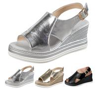 Conquerory Sandali Ortopedici Rosa, Comode Scarpe Ortopediche Con Supporto Dell'arco Per Donna, Sandali Con Piattaforma Zeppa E Fibbie Alla Caviglia, argento, 37 EU