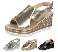 Conquerory Sandali Ortopedici Rosa, Comode Scarpe Ortopediche Con Supporto Dell'arco Per Donna, Sandali Con Piattaforma Zeppa E Fibbie Alla Caviglia, gold, 42 EU