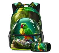 Conquista la classe con il nostro set di 2 zaini per bambini, zaino e astuccio di grande capacità per ragazzi ragazze adolescenti, sfera di cristallo pappagallo, Multicolore#05, B:29.4x20x40cm\