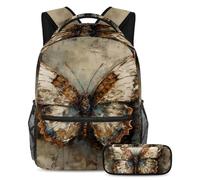 Conquista la classe con il nostro set di 2 zaini per bambini, zaino e astuccio di grande capacità per ragazzi ragazze adolescenti, motivo vintage farfalla, Multicolore#01, B：29.4x20x40cm\