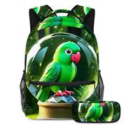 Conquista la classe con il nostro set di 2 zaini per bambini, zaino e astuccio di grande capacità per ragazzi ragazze adolescenti, sfera di cristallo pappagallo, Multicolore#06, B：29.4x20x40cm\