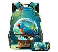 Conquista la classe con il nostro set di 2 zaini per bambini, zaino e astuccio di grande capacità per ragazzi ragazze adolescenti, sfera di cristallo pappagallo, Multicolore#02, B：29.4x20x40cm\