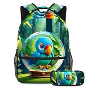 Conquista la classe con il nostro set di 2 zaini per bambini, zaino e astuccio di grande capacità per ragazzi ragazze adolescenti, sfera di cristallo pappagallo, Multicolore#04, B:29.4x20x40cm\