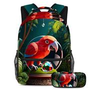 Conquista la classe con il nostro set di 2 zaini per bambini, zaino e astuccio di grande capacità per ragazzi ragazze adolescenti, sfera di cristallo pappagallo, Multicolore#03, B:29.4x20x40cm\