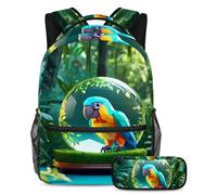 Conquista la classe con il nostro set di 2 zaini per bambini, zaino e astuccio di grande capacità per ragazzi ragazze adolescenti, sfera di cristallo pappagallo, Multicolore#07, B:29.4x20x40cm\