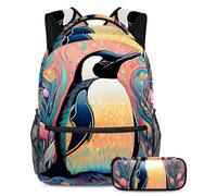 Conquista l'aula con il nostro set di 2 zaini per bambini, zaino di grande capacità e astuccio per ragazzi, ragazze e adolescenti, disegno a colori procione, Multicolore#03, B：29.4x20x40cm\