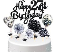 Conruich Decorazione per Torta di Compleanno 27 anni Uomo Donna, Nero Cake Topper 27° Compleanno Uomo, Torta Palloncini Coriandoli Oro per Decorazione Festa 27 anni Compleanno Adulti