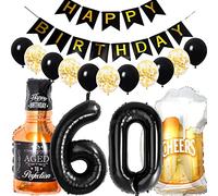 Conruich Palloncini 60 anni Compleanno Uomo Donna, Palloncino Foil di Birra Palloncini Whisky Bottiglia di Vino Decorazione, Palloncino Numero 60, Festa di Compleanno Kit Decorazioni per 60 anni Uomo