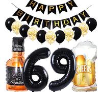 Conruich Palloncini 69 anni Compleanno Uomo Donna, Palloncino Foil di Birra Palloncini Whisky Bottiglia di Vino Decorazione, Palloncino Numero 69, Festa di Compleanno Kit Decorazioni per 69 anni Uomo