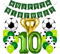 Conruich Palloncino da calcio per il 10° compleanno bambini, Palloncini a Elio Calcio Verdi Gigante Palloncino Numero 10, Bandierina Buon Compleanno per 10 anni Decorazioni di Feste Compleanno Addobbi