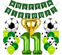 Conruich Palloncino da calcio per il 11° compleanno Bambini, Palloncini a Elio Calcio Verdi Gigante Palloncino Numero 11, Bandierina Buon Compleanno per 11 anni Decorazioni di Feste Compleanno Addobbi