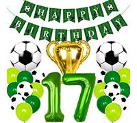 Conruich Palloncino da calcio per il 17° compleanno Bambini, Palloncini a Elio Calcio Verdi Gigante Palloncino Numero 17, Bandierina Buon Compleanno per 17 anni Decorazioni di Feste Compleanno Addobbi