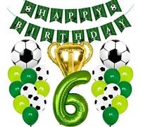 Conruich Palloncino da calcio per il 6° compleanno Bambini, Palloncini a Elio Calcio Verdi Gigante Palloncino Numero 6, Bandierina Buon Compleanno per 6 anni Decorazioni di Feste Compleanno Addobbi
