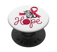 Consapevolezza del cancro a sangue rosso con simpatico gatto PopSockets PopGrip Adesivo