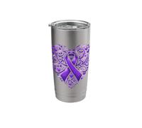 Consapevolezza del cancro al pancreas del cuore del nastro viola Bicchiere termico in acciaio inox doppia parete