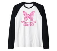 Consapevolezza del Cancro al Seno Cuore Farfalla Sostegno Donne Maglia con Maniche Raglan
