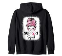 Consapevolezza del Cancro al Seno Donne Support Squad Chignon disordinato Felpa con Cappuccio