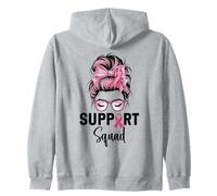 Consapevolezza del Cancro al Seno Donne Support Squad Chignon disordinato Felpa con Cappuccio