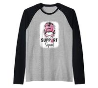 Consapevolezza del Cancro al Seno Donne Support Squad Chignon disordinato Maglia con Maniche Raglan