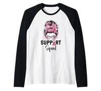 Consapevolezza del Cancro al Seno Donne Support Squad Chignon disordinato Maglia con Maniche Raglan