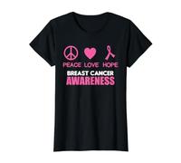 Consapevolezza del Cancro al Seno Nastro Rosa Pace Amore Speranza Maglietta con Stampa Grafica Economica, Donna, Nero, L