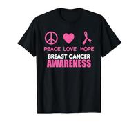 Consapevolezza del Cancro al Seno Nastro Rosa Pace Amore Speranza Maglietta con Stampa Grafica Economica, Uomo, Nero, S