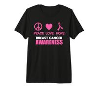 Consapevolezza del Cancro al Seno Nastro Rosa Pace Amore Speranza Maglietta Premium