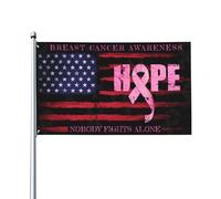 Consapevolezza del cancro al seno: nessuno combatte da solo in questa famiglia. Bandiera USA 3x5, arazzo con nastri rosa per esterni, monofacciale, per decorazioni da interni.