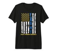 Consapevolezza della sindrome di Down della Bandiera Americana Gialla e Blu USA Maglietta Premium
