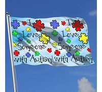 Consapevolezza dell'autismo - Amo qualcuno con bandiera dell'autismo 3x5 Ft Stampa su un lato Striscione bandiera della famiglia di benvenuto