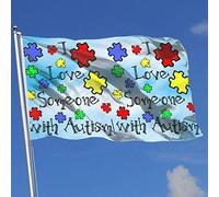 Consapevolezza dell'autismo con bandiera decorativa da giardino stampata per esterni - Amo qualcuno con autismo Bandiere stampate singole in poliestere 3x5 Ft