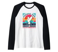 Consapevolezza dell'autismo Mente Pacifica Colomba Retro Tramonto Vibe Maglia con Maniche Raglan