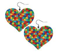 Consapevolezza dell'autismo Orecchini in pelle con motivo a puzzle per le donne Ciondolano l'orecchino con ciondolo a forma di cuore con gancio Regali per ragazza adulta