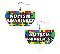 Consapevolezza dell'autismo Orecchini in pelle con motivo a puzzle per le donne Ciondolano l'orecchino con ciondolo a forma di cuore con gancio Regali per ragazza adulta